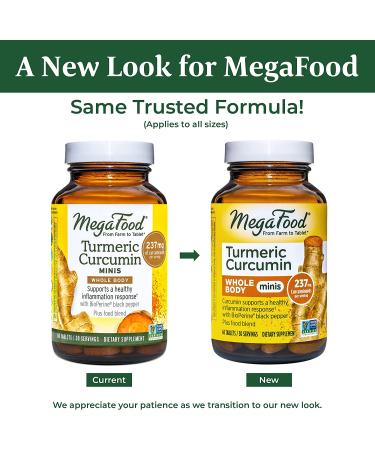 MegaFood Turmeric Curcumin Minis with Vitamin C, Black Pepper - 120 Tabs (60 Servings) | Non-GMO, Gluten-Free, Vegan, Kosher | Healthy Inflammation Support - Buy Online on GoSupps.com
