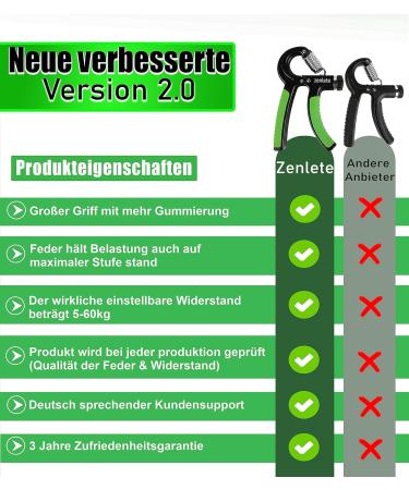 Zenlete Professional Fitness Hand Trainer - Adjustable 5-60 kg Grip Strength Device with E-Book for Forearm & Finger Training - International Shipping Available - Buy Online on GoSupps.com