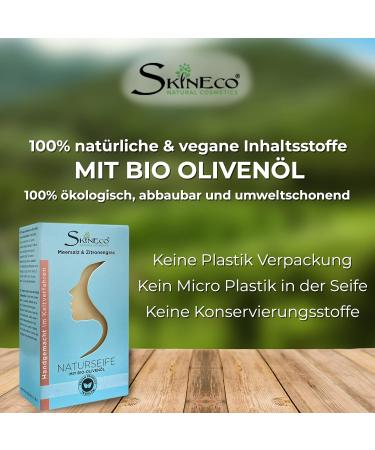  Skineco Natural soap | Sustainable shower soap with lemongrass sea salt organic olive oil | Body soap | Handmade natural cosmetics | Face and skin soap | Gentle solid shower gel | Vegan - Buy Online on GoSupps.com