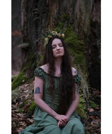 MOSTORY Handmade Green Branch Crown Forest Flower Hair Accessories Forest Antler Headpiece Flower Fairy Headband for Women Girls Ren Fair Elf Cosplay Halloween Party - Buy Online on GoSupps.com