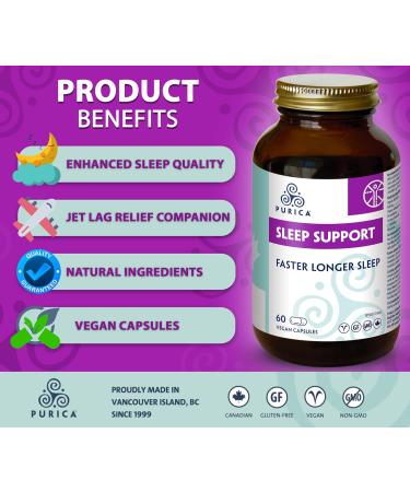 PURICA Vegan Sleep Support Supplement - 60 Capsules with Organic Ashwagandha & Reishi Mushroom - Buy Online on GoSupps.com