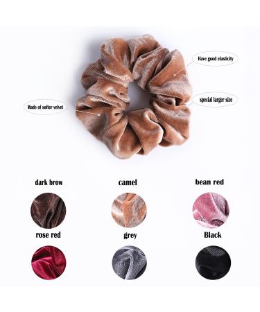 Whaline 6 Big Velvet Hair Scrunchies - Soft Elastic Bands for Women - 6 Dark Colors - Buy Online on GoSupps.com