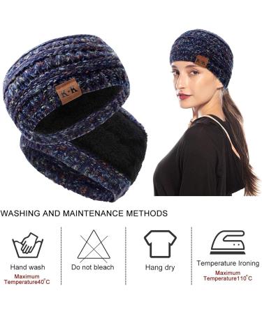 Women's Winter Knitted Headband - Chunky Crochet Braided Ear Warmer | Blue Fleece Lined Turban Headband for Sports, Yoga | Elastic Wide Hairband for Women UK - Buy Online on GoSupps.com