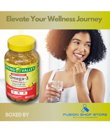 Omega 3 1000mg- Fish Oil 60 softgels (Pack of 1) Boxed by Fusion Shop Store - Buy Online on GoSupps.com
