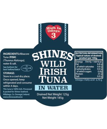 Wild Irish Albacore Tuna in Water - 3 x 185g Glass Jar | Low Carb, Keto & LCHF Friendly | Dolphin Friendly, Hand Filleted | Gluten-Free, High Omega 3, Low Salt - Shines - Buy Online on GoSupps.com