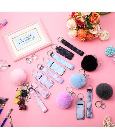 30-Piece Marble Lipstick Holder Keychain Set with Wristlet Lanyard - Square Style Lipstick Holder with Pom Pom Accessory - Buy Online on GoSupps.com
