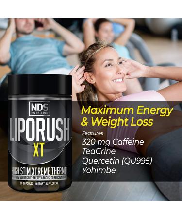 NDS Nutrition LipoRush XT - Super Concentrated Thermogenic with L-Carnitine and Teacrine - Supports Fat Shredding, Energy, Focus, Calorie Burning, Diuretic & Appetite Control (60 Capsules) - Buy Online on GoSupps.com