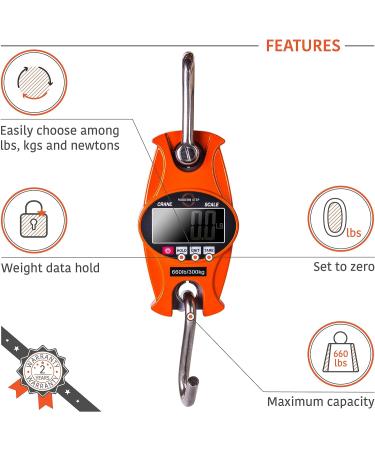  Digital Hanging Scale 660 LB 300 KG Cast Aluminum Case - Heavy Duty Waterproof Fish Scale - Portable Crane Scale for Luggage Weight Suitcase Hunting Farm Bow Fishing Scale Heavy Duty Orange - Buy Online on GoSupps.com