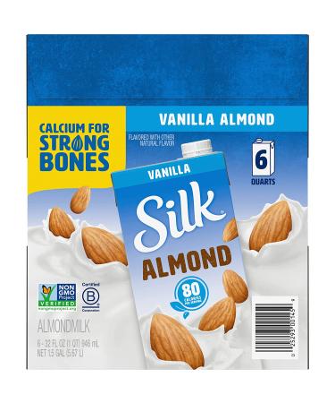 Silk Almond Milk Vanilla - Dairy-Free, Non-GMO, 6 Pack (1 Qt Each) - Buy Online on GoSupps.com