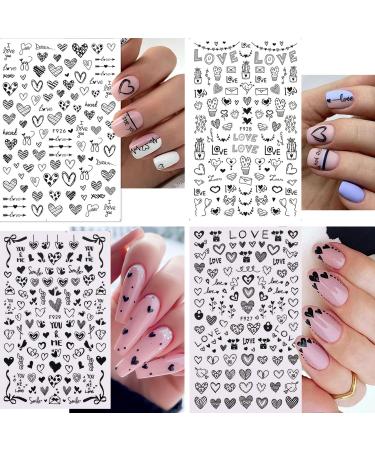 3D Heart Nail Art Stickers - Self-Adhesive Black White Hearts Decals for Acrylic Nails - Valentines Nail Decorations - For Women, Girls, Kids - 8 Sheets - Buy Online on GoSupps.com