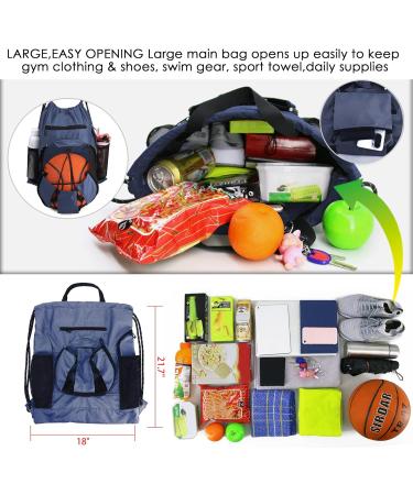 BeeGreen Navy Drawstring Basketball Bag with Ball Holder & Shoe Compartment - Perfect for Boys and Girls - Buy Online on GoSupps.com