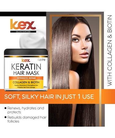 Keratin Hair Mask with Natural Collagen & Biotin - Repair & Growth Treatment for Dry, Damaged Hair - Made in USA - 8 oz - Buy Online on GoSupps.com