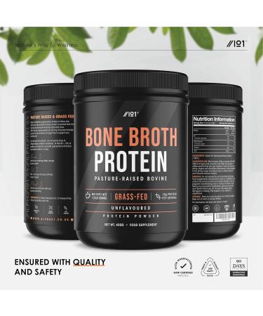 Grass-Fed Beef Bone Broth Protein Powder - 400g Unflavoured - Paleo & Keto Friendly - Halal Kosher - Pack of 1 - Buy Online on GoSupps.com