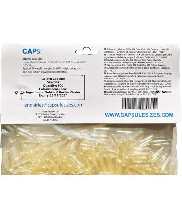 Clear Size 00 Gelatin Capsules - 500 Count | Halal & Kosher Certified for Pharmaceutical & Home Use - Buy Online on GoSupps.com
