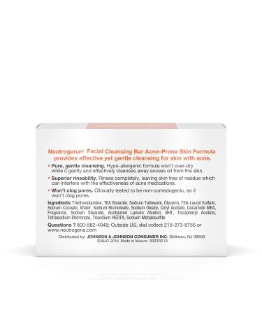 Neutrogena Facial Cleansing Bar for Acne-Prone Skin - Glycerin-Rich Non-Medicated Hypoallergenic Formula 3.5 oz | International Shipping Available - Buy Online on GoSupps.com