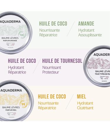  Aquaderma Set of 3 Lip Balms: Coconut & Honey Oil Almond Sunflower 10ml - Aluminum Jar - 99% Natural Origin & Made in France - Intensely Moisturizes and Protects - Buy Online on GoSupps.com