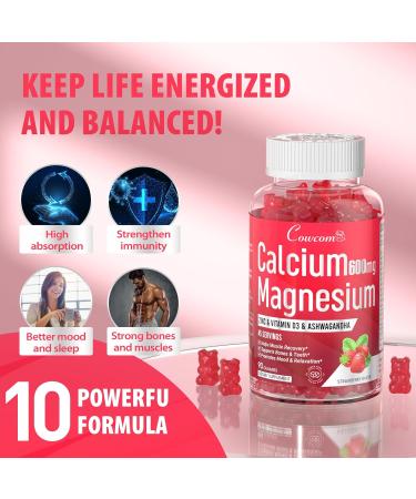 Calcium Magnesium Zinc Gummies & Vitamin D3,B6,B12,Immune & Supporting Bone Health Calcium Magnesium Supplement for Women Men,Sugar-Free Vegan Strawberry Flavor 90 Counts - Buy Online on GoSupps.com