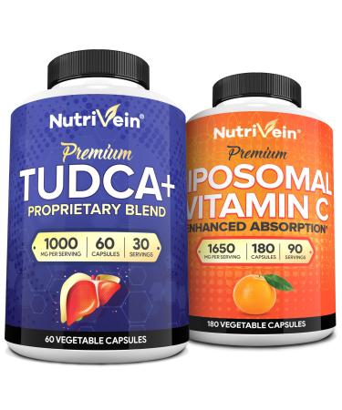Nutrivein Premium TUDCA Supplement & Vitamin C Capsules Bundle: High-Absorption TUDCA+ & Liposomal Vitamin C Supplement Pair for Whole-Body Wellness, Detox, & Vitality