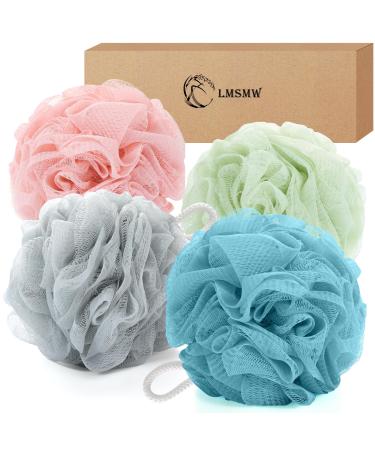 LMSMW Bath Body Poufs 4 Pack - Exfoliating Luffa Sponges for Men Women Shower Mesh Pouf Loofah Sponge Bath Puffs Scrunchie Body Scrubbers Bathing Cleaning Loofahs Lufa Lofa Loffa Pad 1 count (Pack of 4)