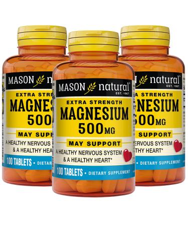 Mason Natural Magnesium 500 mg Extra Strength 300 Day Supply Supports Normal Health 3 Pack