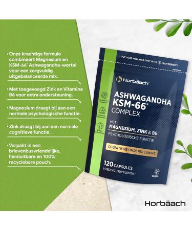 Ashwagandha KSM66 Magnesium Zinc & B6 Complex 120 Vegan Capsules 1000mg Ashwagandha Extract High Strength from Horbaach - Buy Online on GoSupps.com