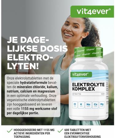 VitaminVersand24 DE vit4ever Electrolytes 600 vegan tablets with magnesium calcium potassium sodium & chloride to support electrolyte and fluid balance ideal for sports endurance & keto diet - Buy Online on GoSupps.com