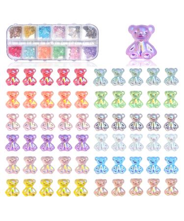 60PCS 3D Cute Bear Resin Nail Art Decorations Crystal Aurora Gummy Bear Nail Rhinestones for Nail Art Design Manicure Decor Nail Glitter Jelly Ornaments Bear Jewelry for Nail Charms