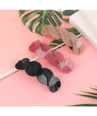 Buy 3-Piece Big Hair Clips for Women & Girls | Retro Classic Glittering Hair Accessories (Pink Khaki Black) - International Shipping Available - Buy Online on GoSupps.com
