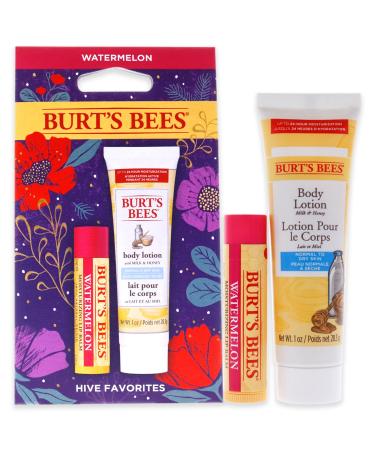 Burts Bees Hive Favorites Kit - Watermelon Unisex -0.15oz Watermelo Lip Balm 1oz Body Lotion with Milk and Honey 2 Pc White
