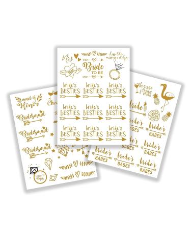 Bride to Be Temporary Tattoos - 50 Gold Metallic Designs for Bachelorette Party, Waterproof & Non-Toxic - Buy Online on GoSupps.com