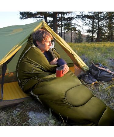 MEREZA XL Sleeping Bag with Pillow | All Season Camping & Hiking | 3-4 Seasons for Cold & Warm Weather | Army Green - Buy Online on GoSupps.com