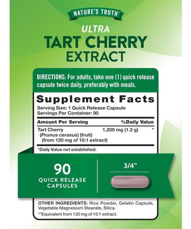 Nature's Truth Tart Cherry Extract Capsules | 1200 mg Non-GMO & Gluten Free | 90 Count Dietary Supplement - Buy Online on GoSupps.com