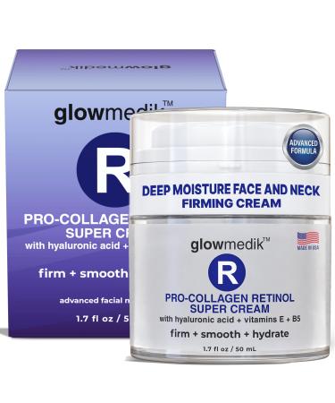 Glowmedik Pro-Collagen Retinol Super Cream w/Hyaluronic Acid, Vitamin E & Aloe | Anti Aging Facial Moisturizer for Fine Lines, Uneven Tone & Dry Skin | Retinol Face Cream women and men 50ml 1 fl oz