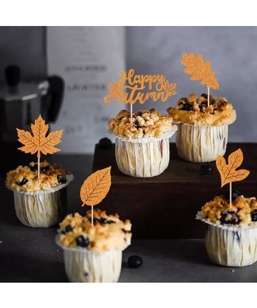 Blumomon 30PCS Maple leaf Happy Autumn Cupcake Toppers with Glitter Maple Leaf Fall Theme Cupcake Picks for Happy Day Theme Birthday Party Cake Decorations Supplies Leaf-30-orange - Buy Online on GoSupps.com