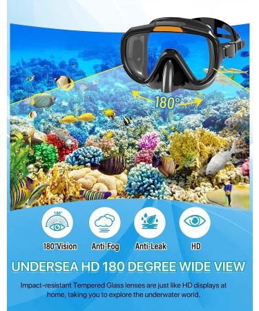 Ubekezele Snorkeling Gear 4 in 1 Set for Adults - Panoramic View Mask, Anti-Fog Snorkel, Dry Top Fins, Travel Bag - Black ML/XL - Buy Online on GoSupps.com
