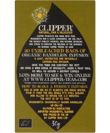 Clipper Organic Infusion Dandelion 20 Tea Bags 30g - Buy Online on GoSupps.com