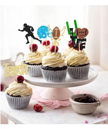 Gyufise 24Pcs Rugby Ball Cupcake Toppers Glitter Touchdown Player Cupcake Picks Trophy Love Rugby Cupcake Toppers Rugby Cake Decor for Rugby Sports Theme Baby Shower Party Supplies Multi Love - Buy Online on GoSupps.com