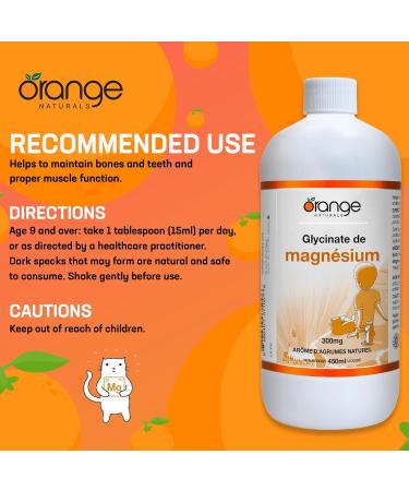 Orange Naturals - Magnesium Glycinate Liquid - 450ml - High-Potency Magnesium Bisglycinate Chelate Supplement for Men & Women - Promotes Relaxation & Calmness 450 ml (Pack of 1) 300 mg - Buy Online on GoSupps.com