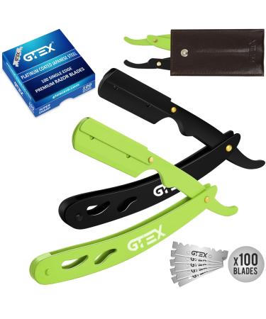 GTEX razor men with 100 premium gtex blades and leather bag - 2 razor men (green and black) and 100 individual GTEX sound - Straight Razor
