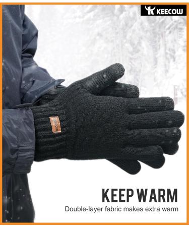 Keecow Men's Winter Touchscreen Gloves - Warm Thermo Fleece Knitting for Outdoor Sports & Running - Black - Buy Online on GoSupps.com