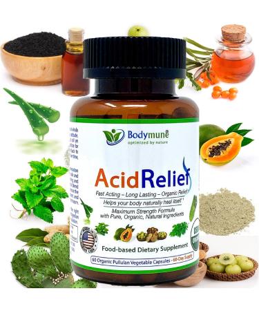 Bodymune AcidRelief Organic Supplement for Acid & Indigestion Relief - 60 Capsules | Vegan, Non-GMO, Gluten-Free | Made in USA - Buy Online on GoSupps.com