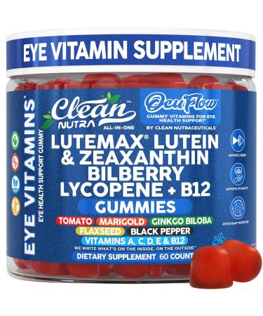 Clean Nutra Lutein and Zeaxanthin Eye Vitamins Gummies + Bilberry for Eyes Vision Support Ginkgo Biloba Marigold Vitamin B12 Flaxseed Black Pepper CoQ10 Vitamin A l 60 Count B OcuFlow