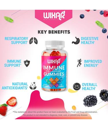 Wixar Naturals 9-in-1 Immune Support Gummies with Elderberry, Vitamin C&D, Zinc, Turmeric & More - 60 Gummies - Buy Online on GoSupps.com
