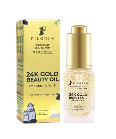 Pilgrim 24K Gold Beauty Oil with Argan & Neroli | Lightweight Face Oil for All Skin Types | No Artificial Fragrance | Non-Greasy Glow Enhancer | 0.68 Fl Oz (20ml)