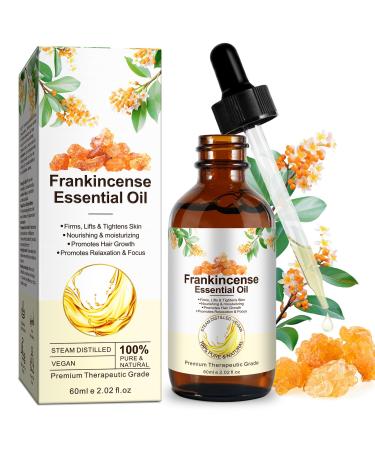 Premium Frankincense Essential Oil for Skin Face Body Wrinkles Scars Therapeutic Grade 100% Natural Pure Frankincense Oil for Face Diffuser Aromatherapy Bath Deeply Nourishing Body Massage Oil 60ml