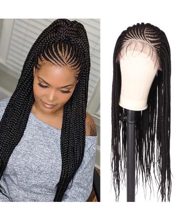 Alebery 13x6 Lace Front Box Braided Wigs for Black Women HD Lace Frontal Box Braids Wigs with Baby Hair Lightweight Synthetic Black Cornrow Fully Handmade Braided Wig (30 inches) Knotless Box Braided Wigs