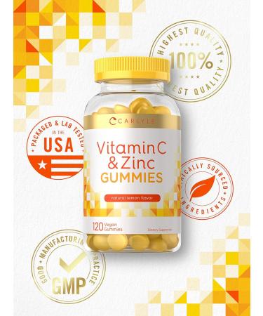 Carlyle Vitamin C and Zinc Gummies | 120 Count | Vegan Non-GMO | Gluten Free | Natural Lemon Flavor - Buy Online on GoSupps.com