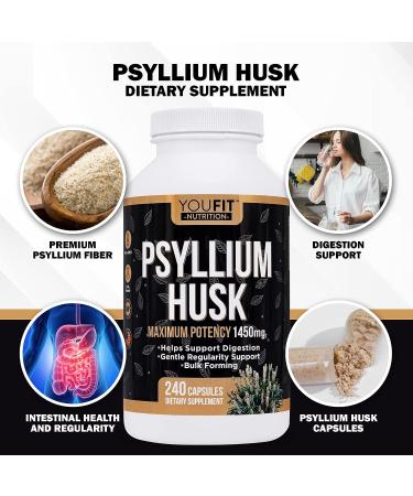 YouFit Psyllium Husk Capsules - 1450mg Soluble Fiber Supplement for Intestinal Health - 240 Capsules - Buy Online on GoSupps.com