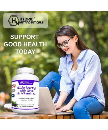 Hybrid Nutraceuticals Black Elderberry Capsules with Echinacea Turmeric Garlic Zinc Vitamins C E and B6 Probiotics and L-Glutamine (60 Capsules) - Buy Online on GoSupps.com