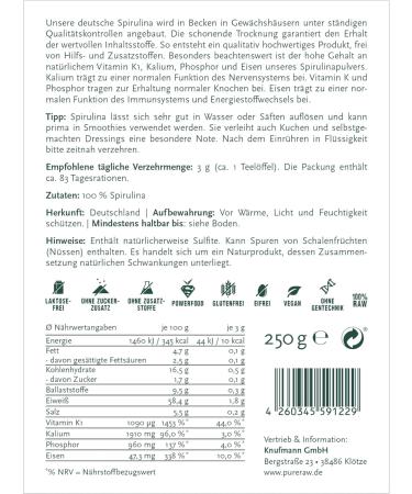 Premium Raw Vegan Spirulina Powder 250g - German Algae Superfood for Smoothies & Health | Pureeraw - Buy Online on GoSupps.com